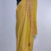 Yellow Kashmiri Saree in Crepe with Hand Sozni Embroidery