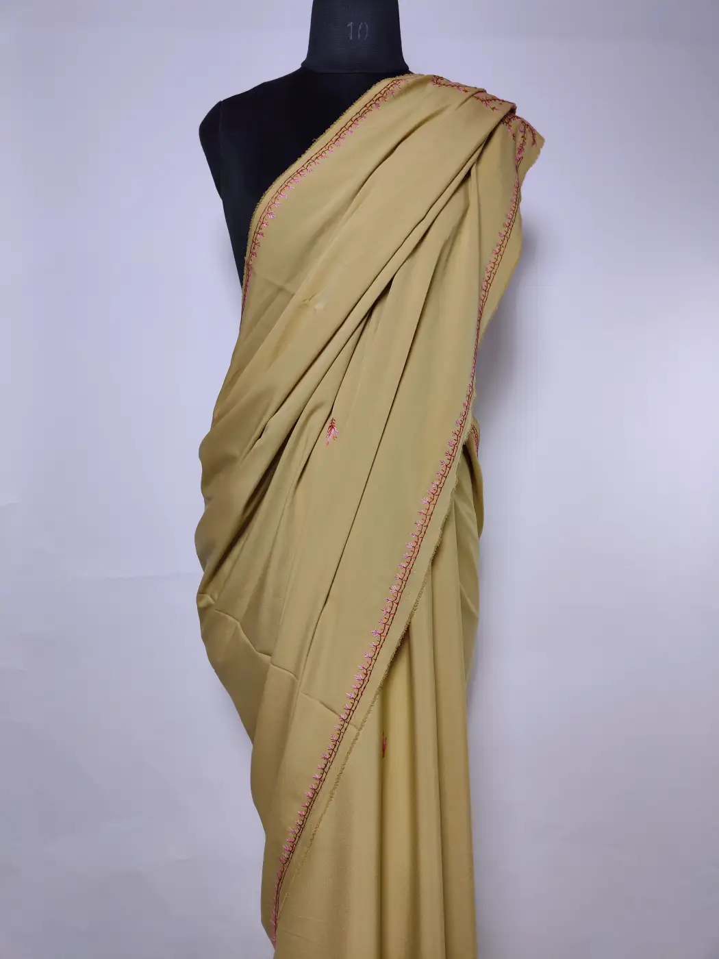 Beige Kashmiri Saree in Crepe with Gulbahar Hand Sozni Embroidery