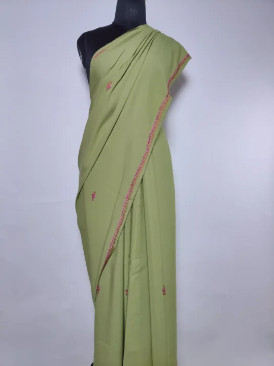 Rang-e-Sabz Kashmiri Saree in Crepe with Hand Sozni Embroidery