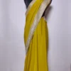 Saree in Mustard Crepe with Tilla Embroidery