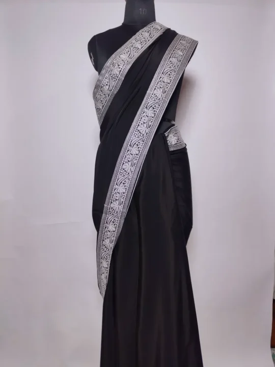 Saree in Black Crepe with Tilla Embroidery