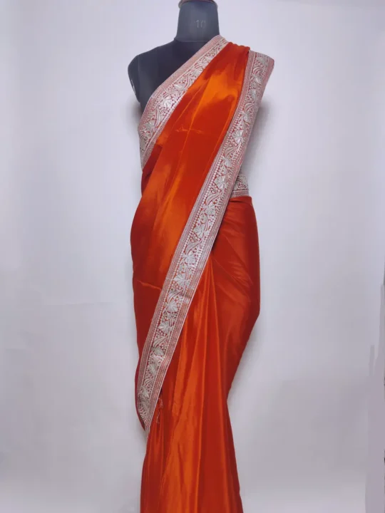 Kashmiri Saree in Orange Crepe with Shehraz Tilla Embroidery