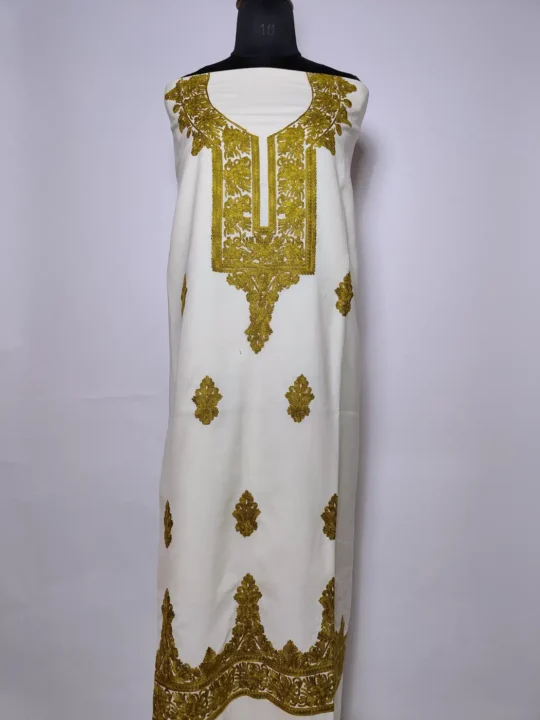 Kashmiri 2pc Suit in White Cotton with Aari Embroidery Sabeel