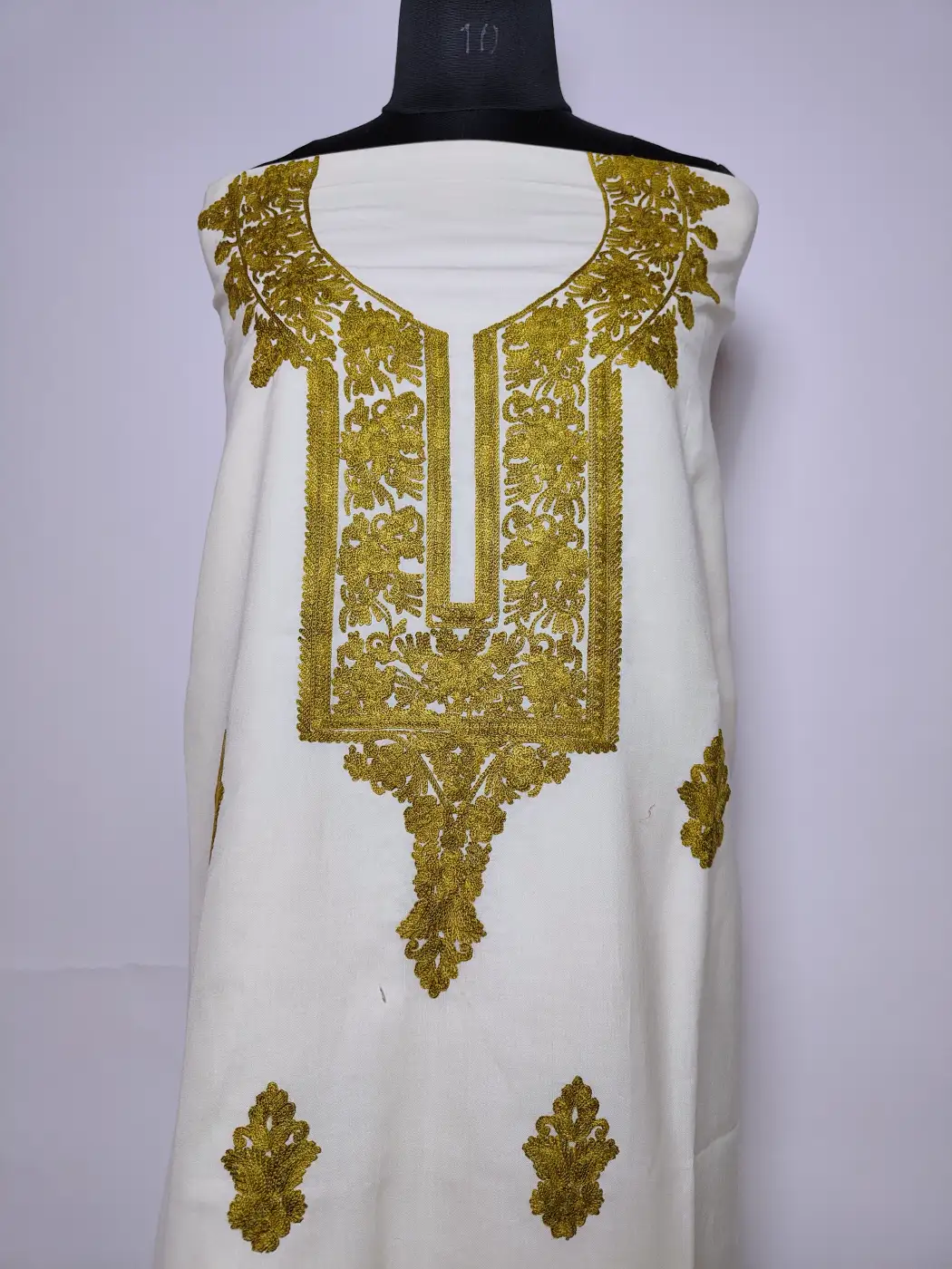 Kashmiri 2pc Suit in White Cotton with Aari Embroidery Sabeel - Image 2