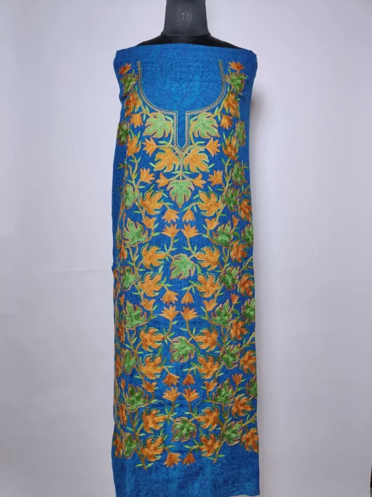 Kashmiri 2pc Suit Noor in Blue Crush Cotton Afreen with Chinari Aari Embroidery
