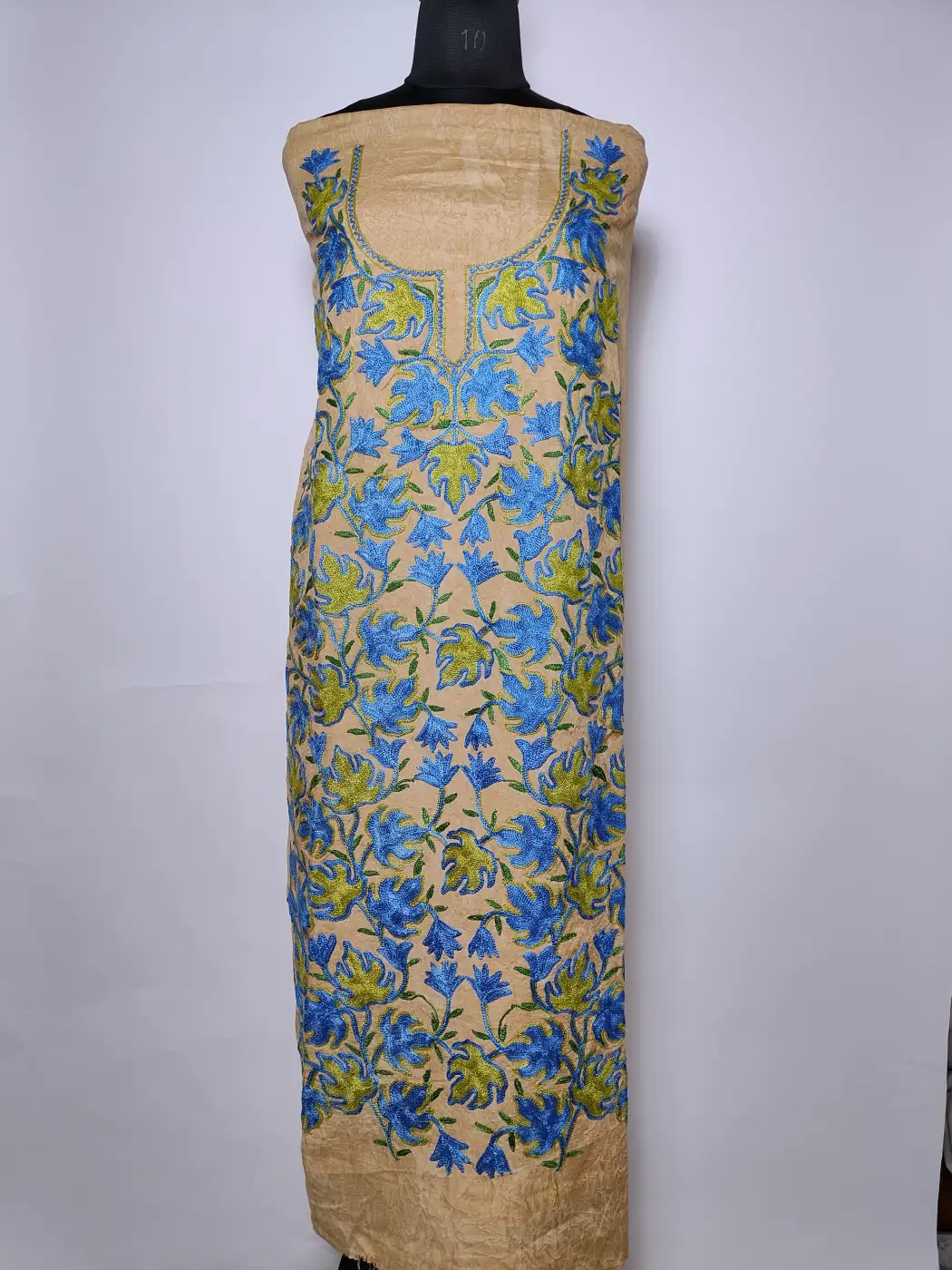 Kashmiri 2pc Rivayat Suit in Beige Crush Cotton Afreen with Chinari Aari Embroidery