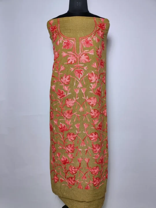 Kashmiri 2pc Light Green Suit in Crush Cotton Afreen with Chinari Aari Embroidery