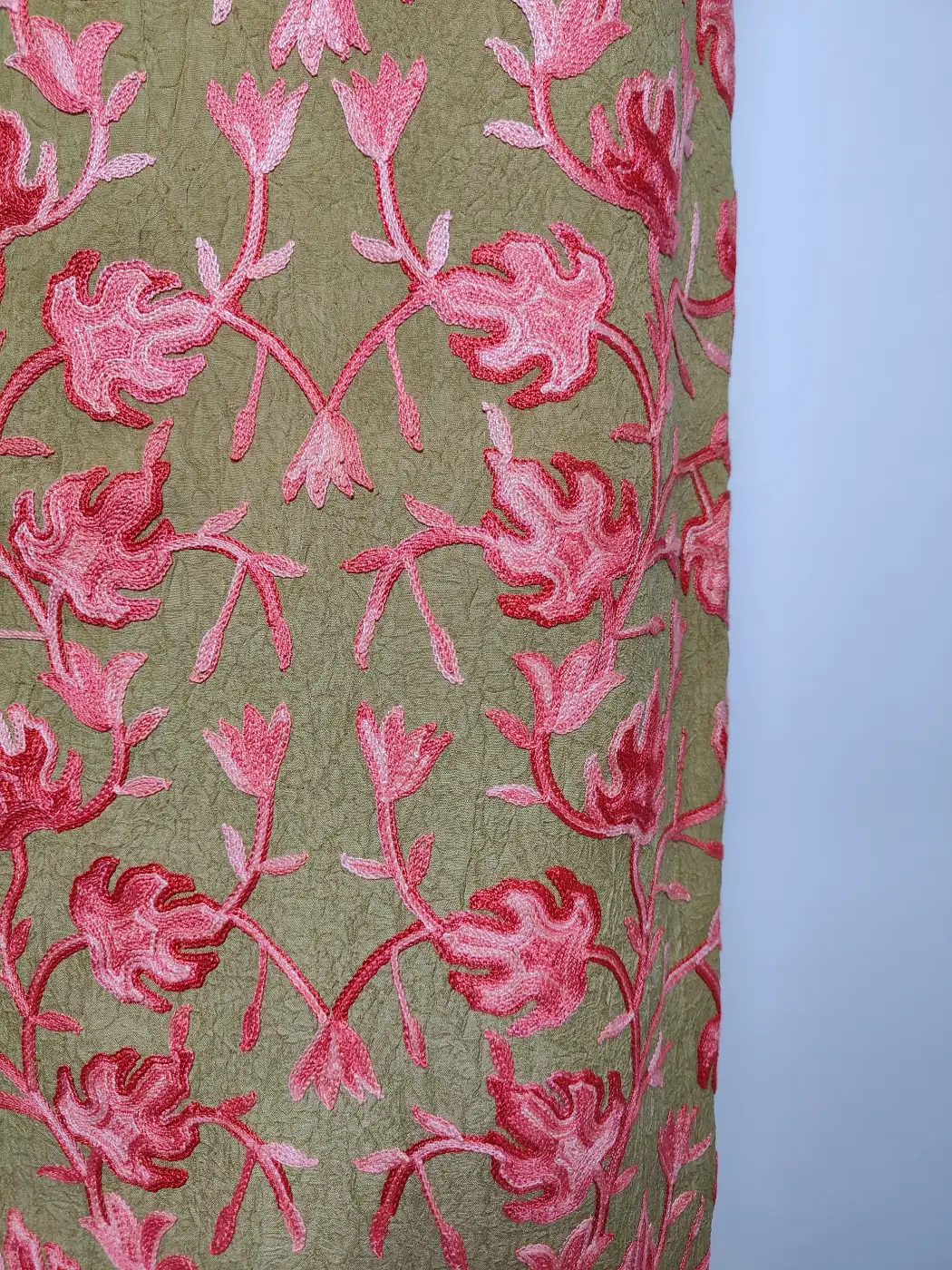 Kashmiri 2pc Light Green Suit in Crush Cotton Afreen with Chinari Aari Embroidery - Image 3