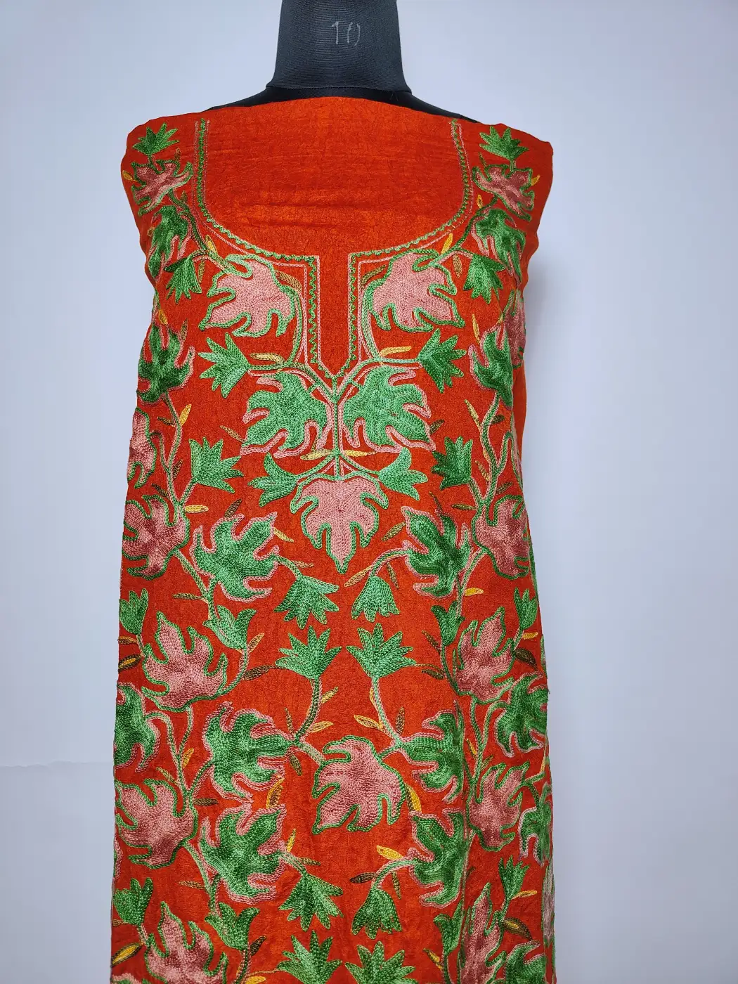 Gulistan 2pc Kashmiri Suit in Red Crush Cotton Bahaar with Chinari Aari Embroidery - Image 3