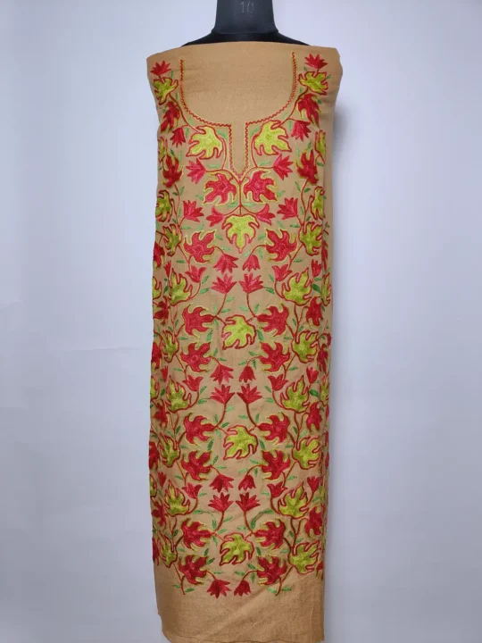 Beige 2pc Kashmiri Suit Crush Cotton Bahaar with Chinari Aari Embroidery Gulfam