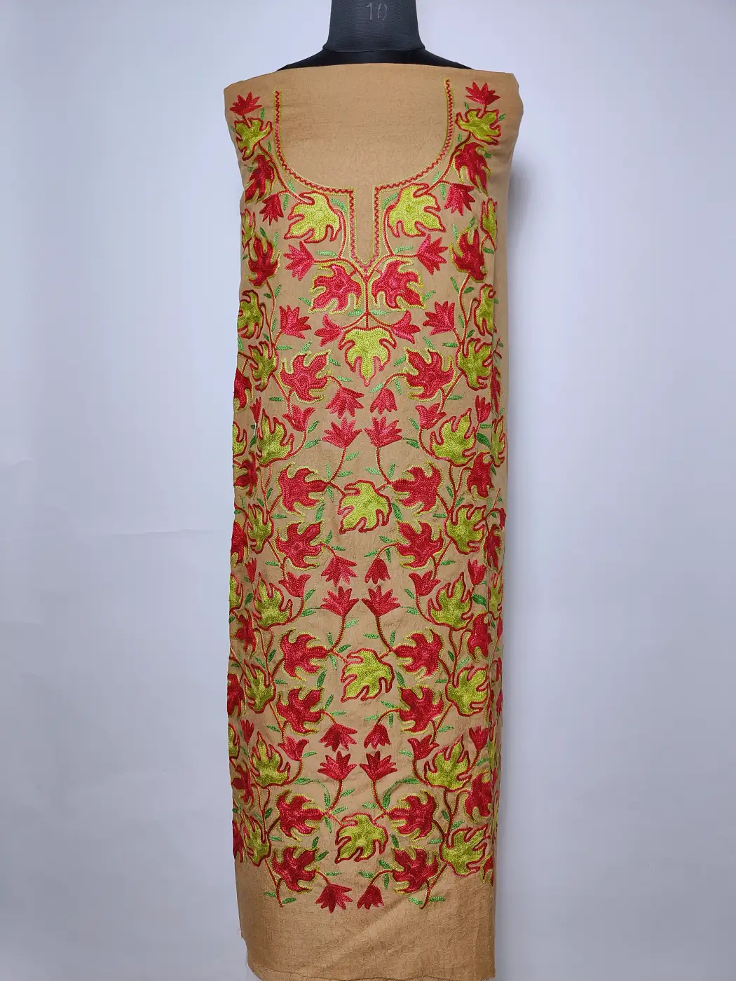 Beige 2pc Kashmiri Suit Crush Cotton Bahaar with Chinari Aari Embroidery Gulfam