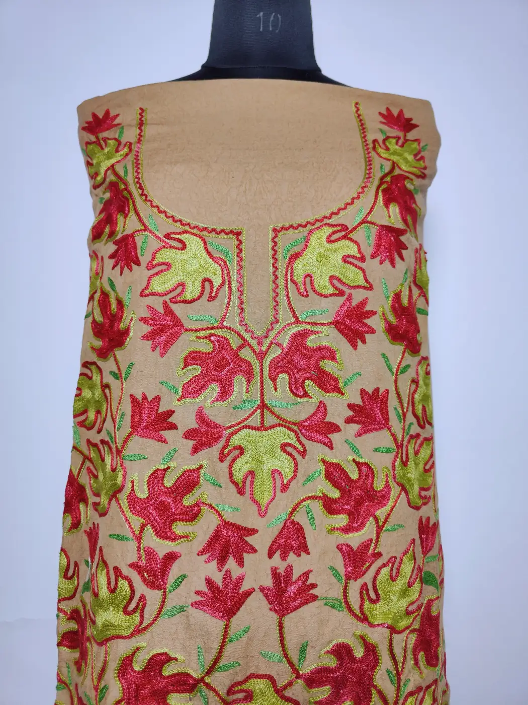 Beige 2pc Kashmiri Suit Crush Cotton Bahaar with Chinari Aari Embroidery Gulfam - Image 2