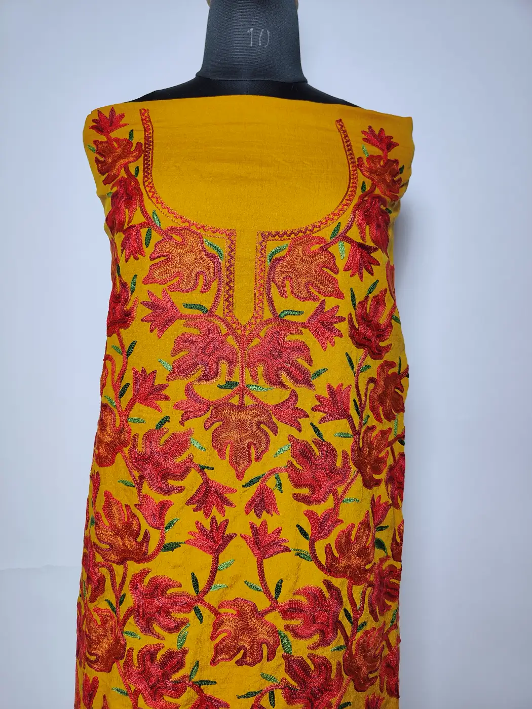 2pc Kashmiri Suit in Mustard Crush Cotton Bahaar with Chinari Aari Embroidery - Image 2