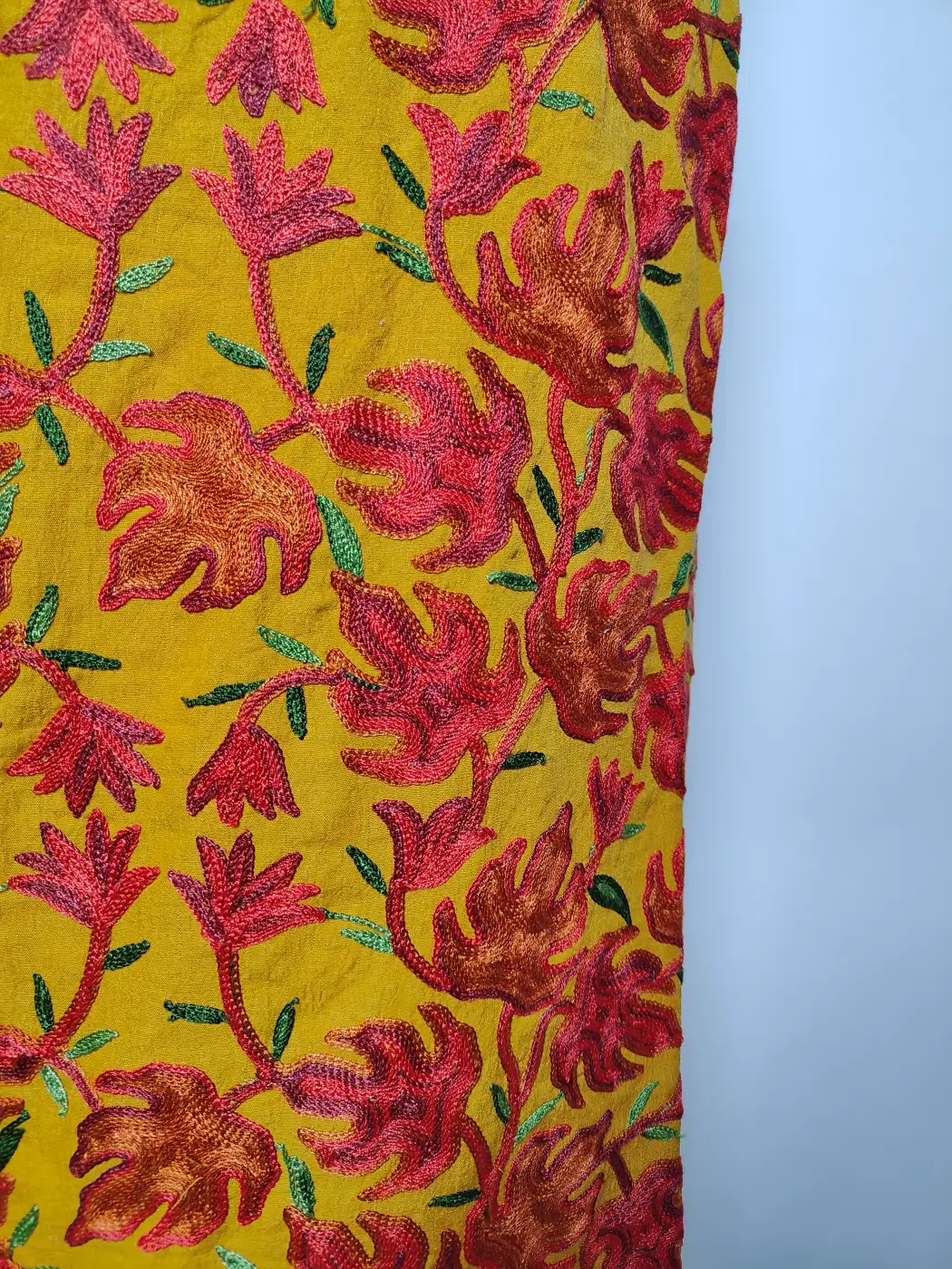 2pc Kashmiri Suit in Mustard Crush Cotton Bahaar with Chinari Aari Embroidery - Image 3