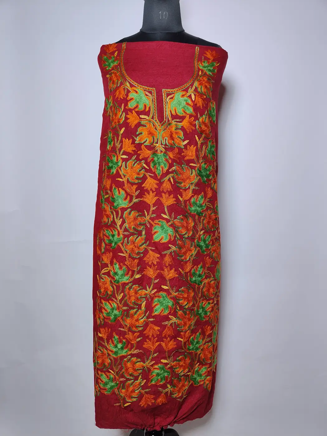 Nigah 2pc Kashmiri Suit in Maroon Crush Cotton with Chinari Aari Embroidery