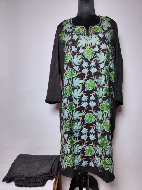Riwayat Kashmiri Kurti Set in Black Crush Cotton with Aari Embroidery