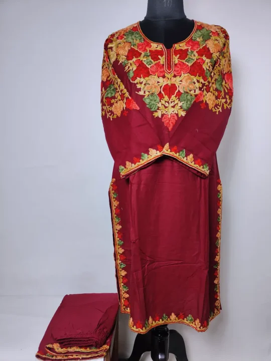 Maroon Kurti Set in Rayon Cotton with Aari Embroidery