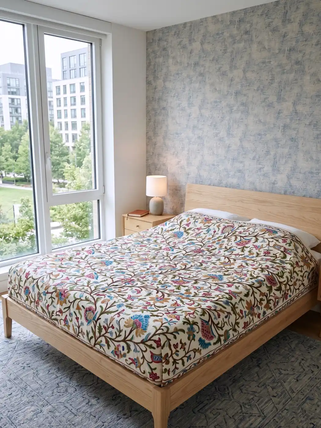 Dal Lake Bedsheet with Beautiful Crewel Embroidery