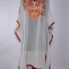 Kashmiri Georgette Long Kaftan in White with Aari Embroidery Gulfam