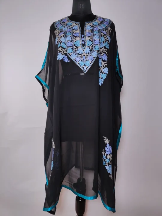 Sabeen Kashmiri Black Kaftan in Georgette with Aari Work