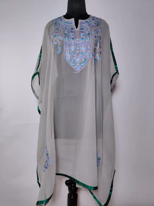 Long Cream Kashmiri Kaftan in Georgette with Aari Work Iffat
