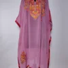 Pink Kashmiri Long Kaftan in Hoor Georgette with Aari Embroidery