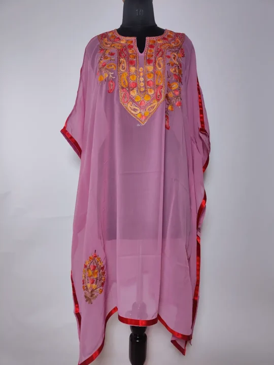 Pink Kashmiri Kaftan in Hoor Georgette with Aari Embroidery