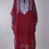 Long Kashmiri Maroon Kaftan in Georgette with Aari Embroidery