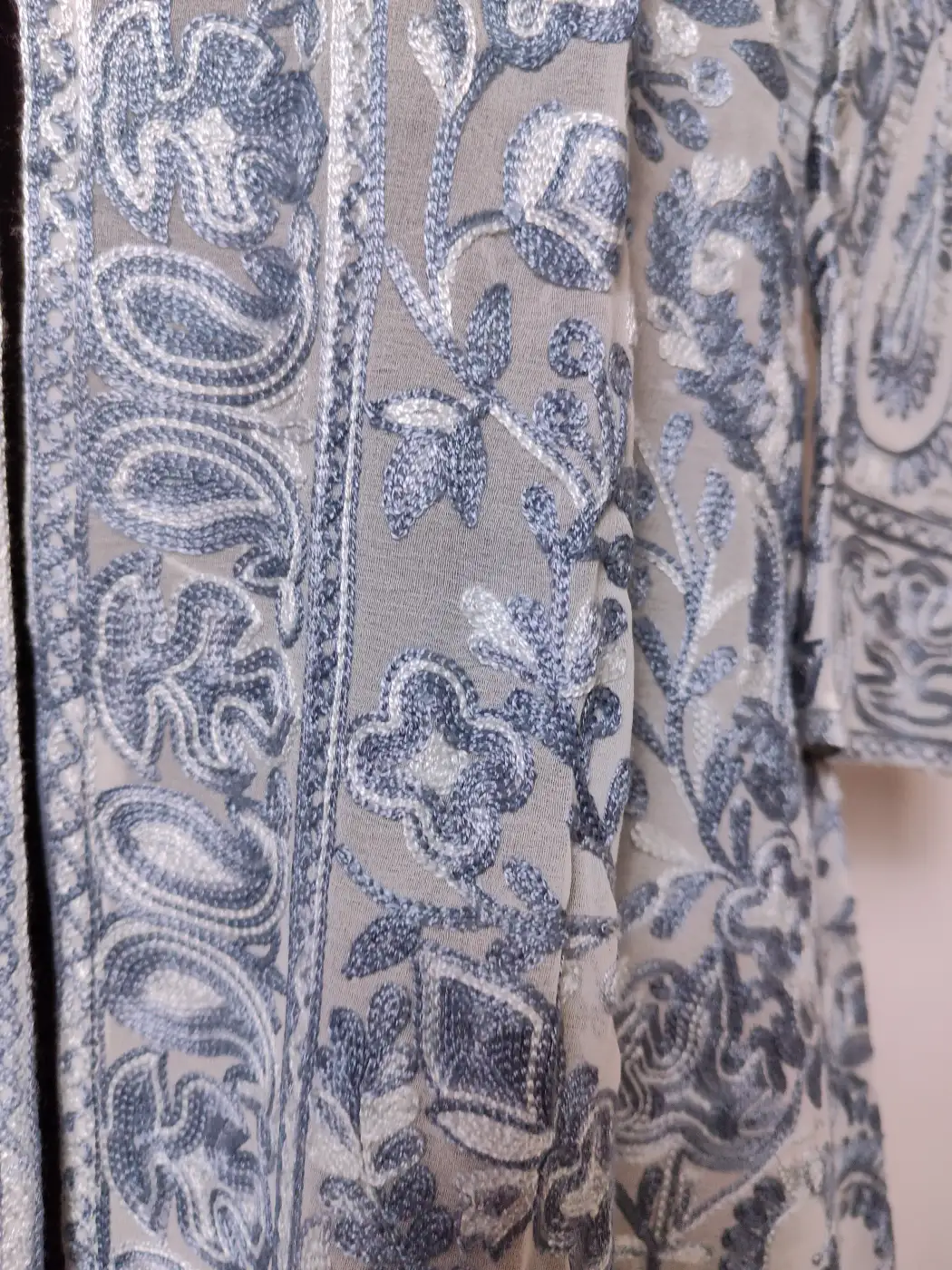 Kashmiri Grey Shrug in Georgette Mah-e-Bahar with All-over Aari Embroidery - Image 3
