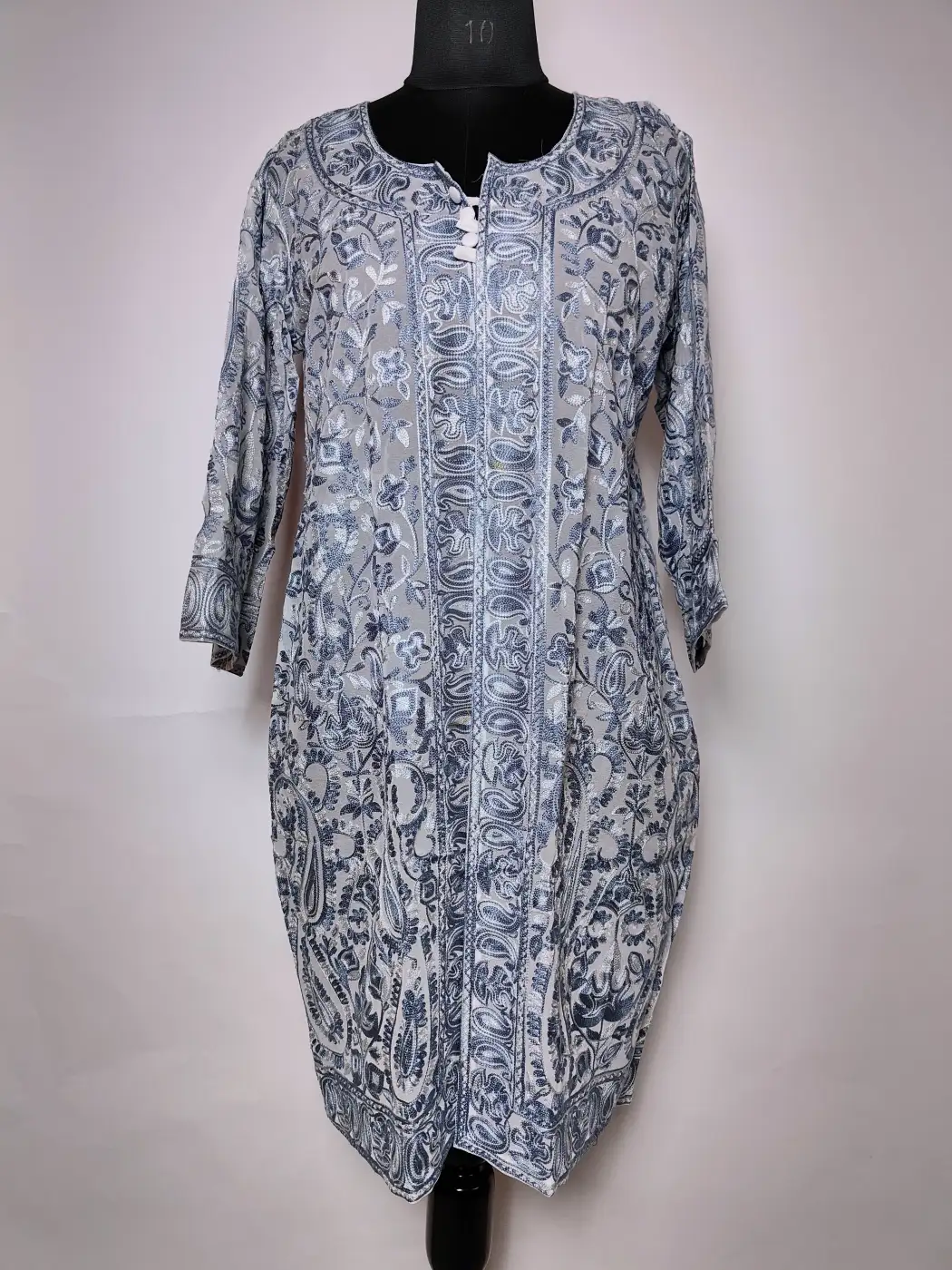Kashmiri Grey Shrug in Georgette Mah-e-Bahar with All-over Aari Embroidery