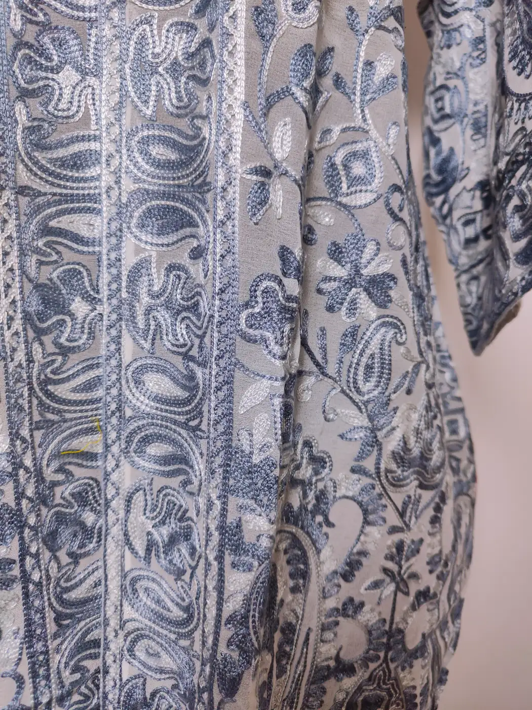 Kashmiri Grey Shrug in Georgette Mah-e-Bahar with All-over Aari Embroidery - Image 4