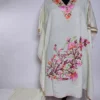 Kashmiri White Crush Cotton Kaftan Set with Aari Embroidery Fareed