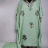 Zoyah Kashmiri Green Crush Cotton Kaftan Set with Aari Embroidery