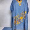 Kashmiri Crush Cotton Kaftan Set in Blue with Hiban Aari Embroidery