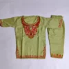 Green Kurta Set for Kids in Cotton with Aari Embroidery fir 12-18 months