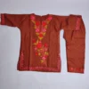 Kashmiri Kurta Set for Girls in Rustic Orange Cotton with Aari Embroidery for 2-3 years