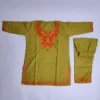 Kashmiri Kurta Set for Girls in Mehndi Green Cotton with Aari Embroidery Noor (3-4  years)