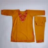 Mustard Kashmiri Kurta Set for Kids in Cotton with Aari Work