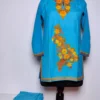 Oceanic Green Kashmiri Kurta Set for Kids in Cotton with Aari Work