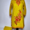Kids Mustard Kashmiri Kurta Set in Cotton with Aari Embroidery