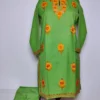 Kids fern Green Kashmiri Kurta Set in Cotton with Aari Embroidery