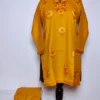 Mustard Kashmiri Kurta Set for Girls in Cotton with Aari Embroidery