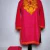 Kashmiri Kurta Set for Girls in Red Cotton with Aari Embroidery