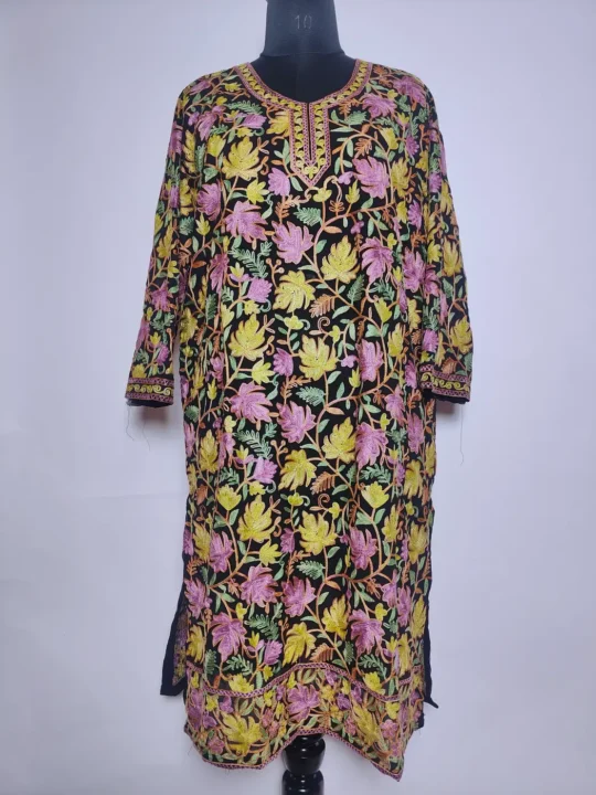 Mahirzadi Kashmiri Long Kurti in Black Georgette with Chinari Aari Embroidery