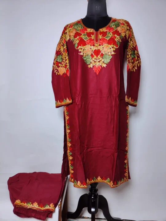 Maroon Kurti Set in Rayon Cotton with Aari Embroidery