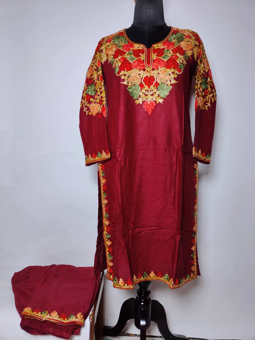 Maroon Kurti Set in Rayon Cotton with Aari Embroidery