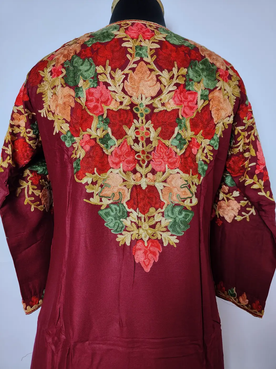 Afreen Maroon Kurti Set in Rayon Cotton with Front Back Aari Embroidery - Image 4