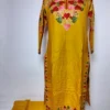 Noor Chinar Kurti Set in Rayon Mustard Cotton with Front Back Aari Embroidery