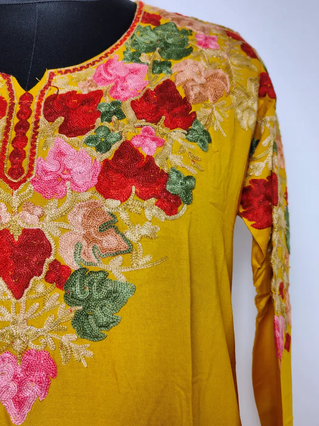 Noor Chinar Kurti Set in Rayon Mustard Cotton with Front Back Aari Embroidery - Image 4