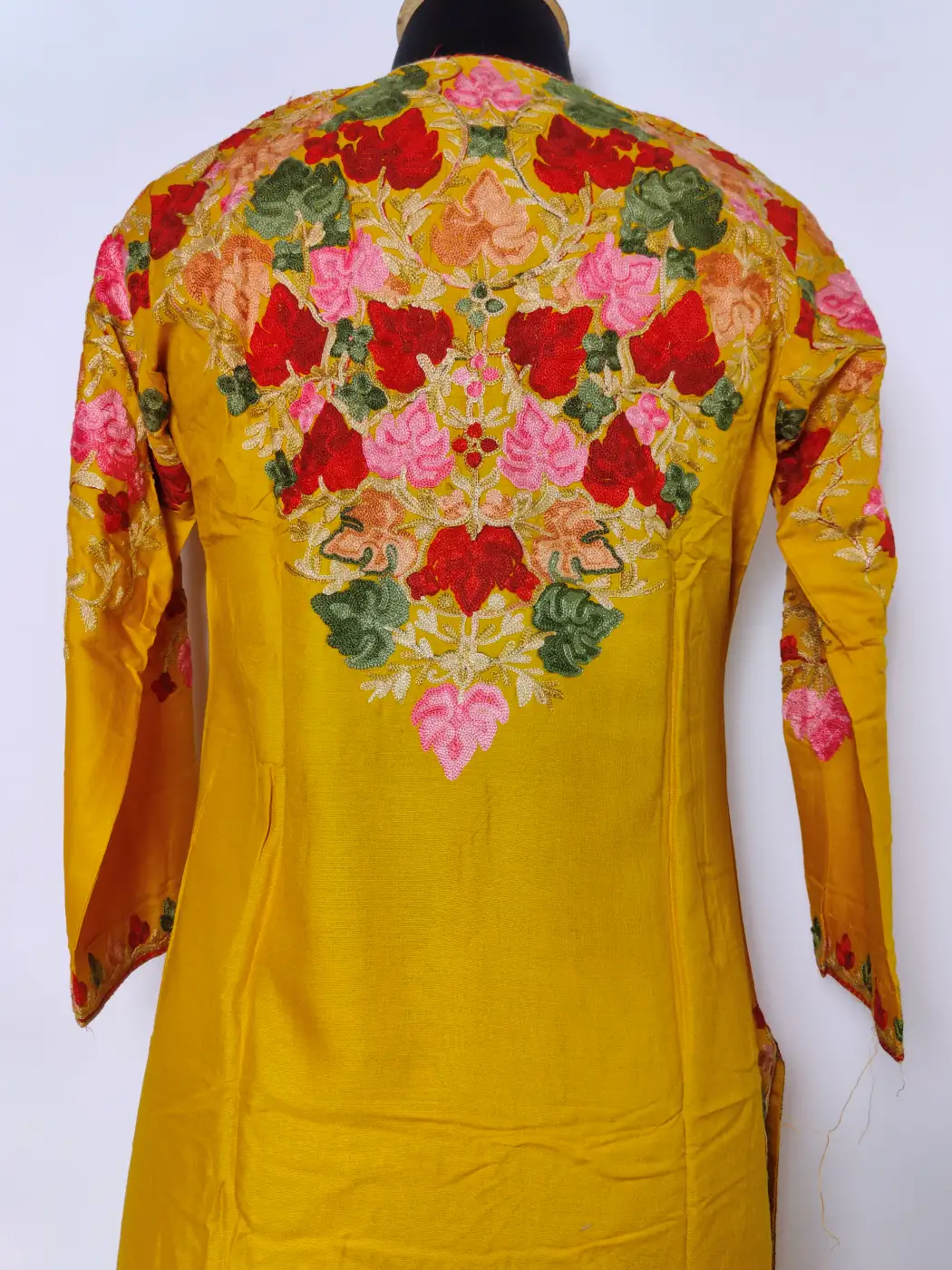 Noor Chinar Kurti Set in Rayon Mustard Cotton with Front Back Aari Embroidery - Image 5